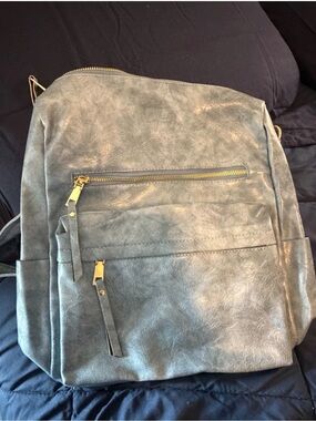 Classic Faux-Leather Women's Backpack - Light Blue